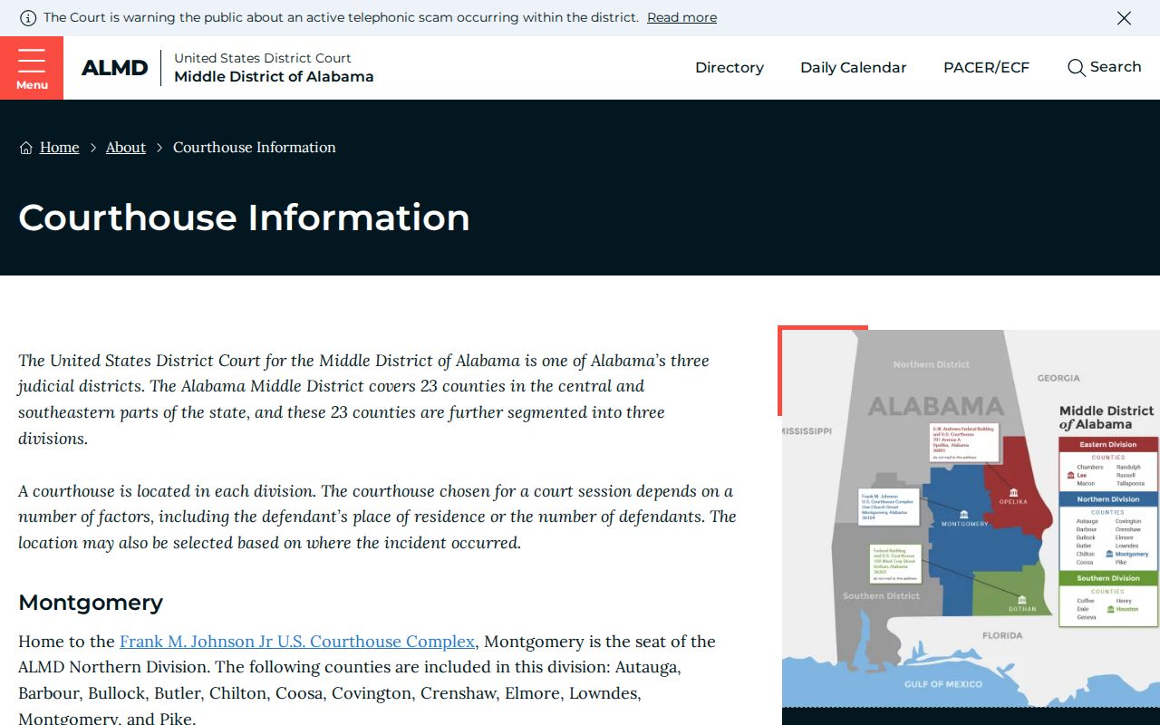 Federal courthouse information for Macon County warrant records